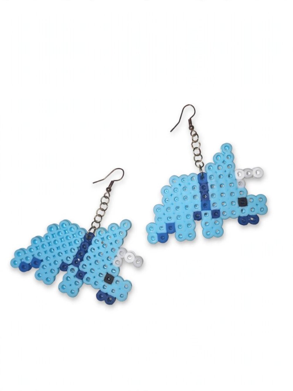 Handmade Blue Triceratops Perler Bead Dangle Earrings